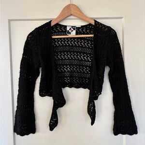It's Our Time Black Open-Front Crochet Shrug